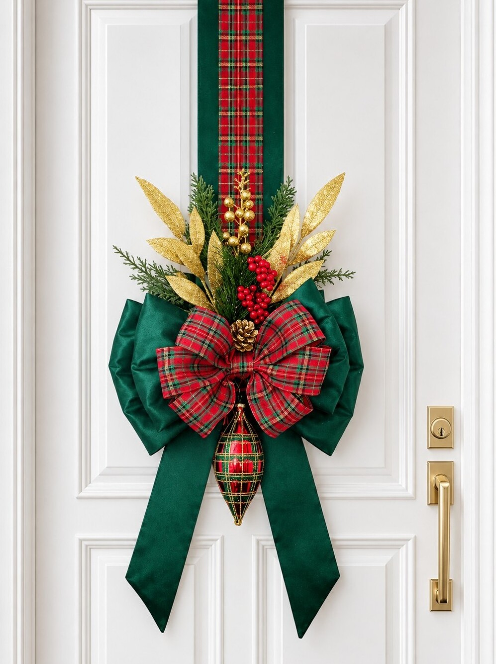 Chritmas Scapulary Festive Green and Red Plaid Holiday Door Hanger